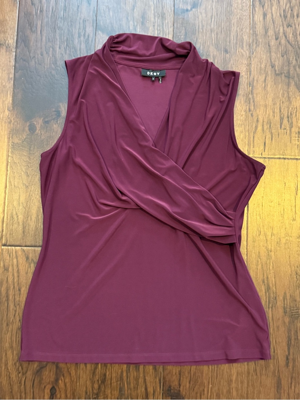 DKNY Sleeveless Surplice faux wrap sleeveless top in burgundy - XL